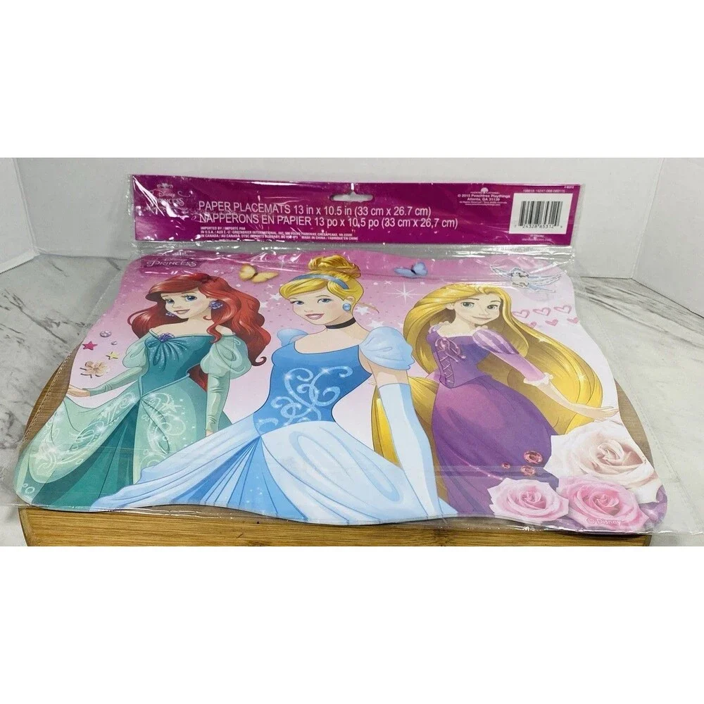 New Disney Princess Party Placemats  Ariel, Cinderella & Rapunzel  12 Count New